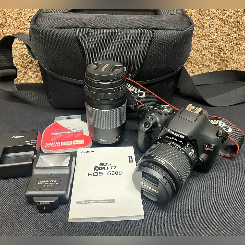 Canon EOS Rebel T7 Camera with 18-55mm 75-300mm Lenses Only 1% Shutter Wear